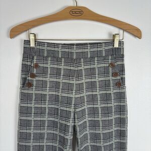 Betabrand Womens Size Medium Petite Plaid Houndstooth Straight Leg Pants Buttons
